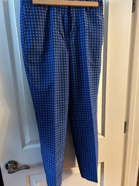 J. Crew Foulard Jacquard Trousers Cobalt Blue Ankle Pants Size 4